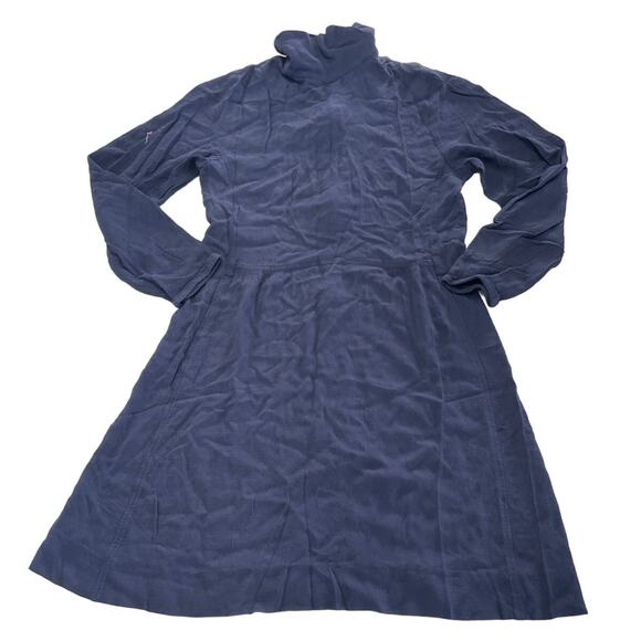 See By Chloe Dress Womens 36 Small Dark Denim Blue Mock Neck Crepe Mini - Picture 2 of 9